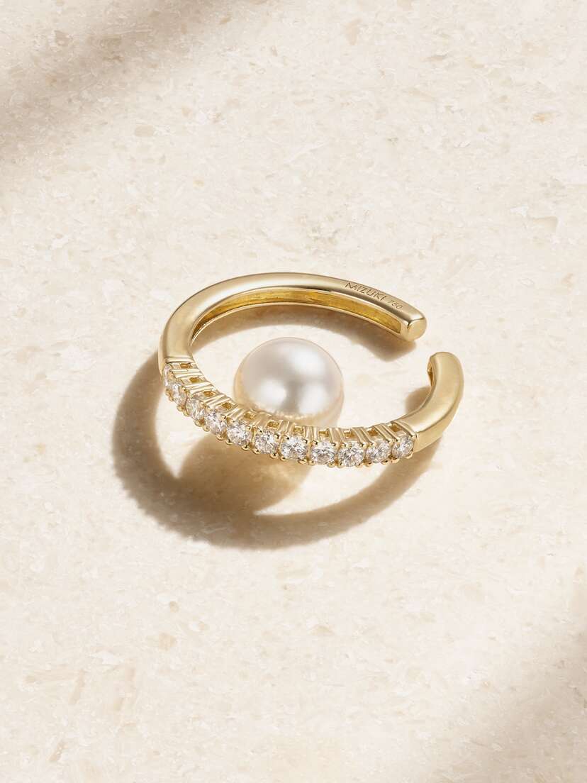 Mizuki 18-karat Gold, Diamond And Pearl Ear Cuff