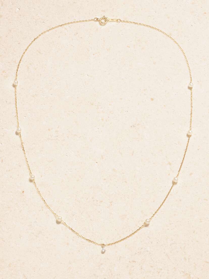 Mizuki 14-karat Gold, Pearl And Diamond Necklace