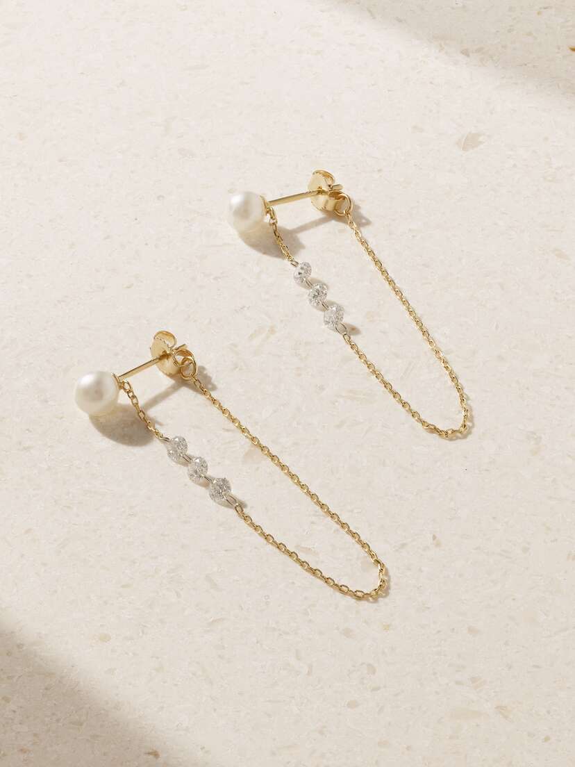 Mizuki 14-karat Gold, Pearl And Diamond Earrings