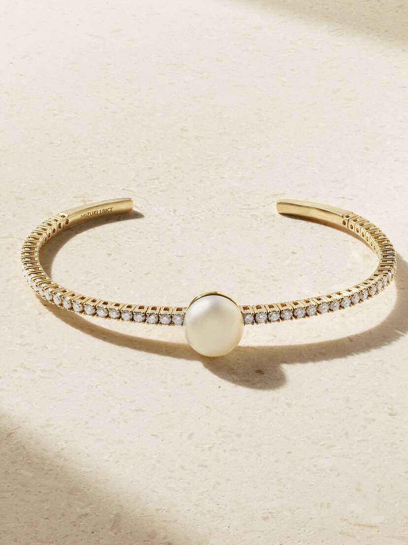 Mizuki 18-karat Gold, Diamond And Pearl Cuff