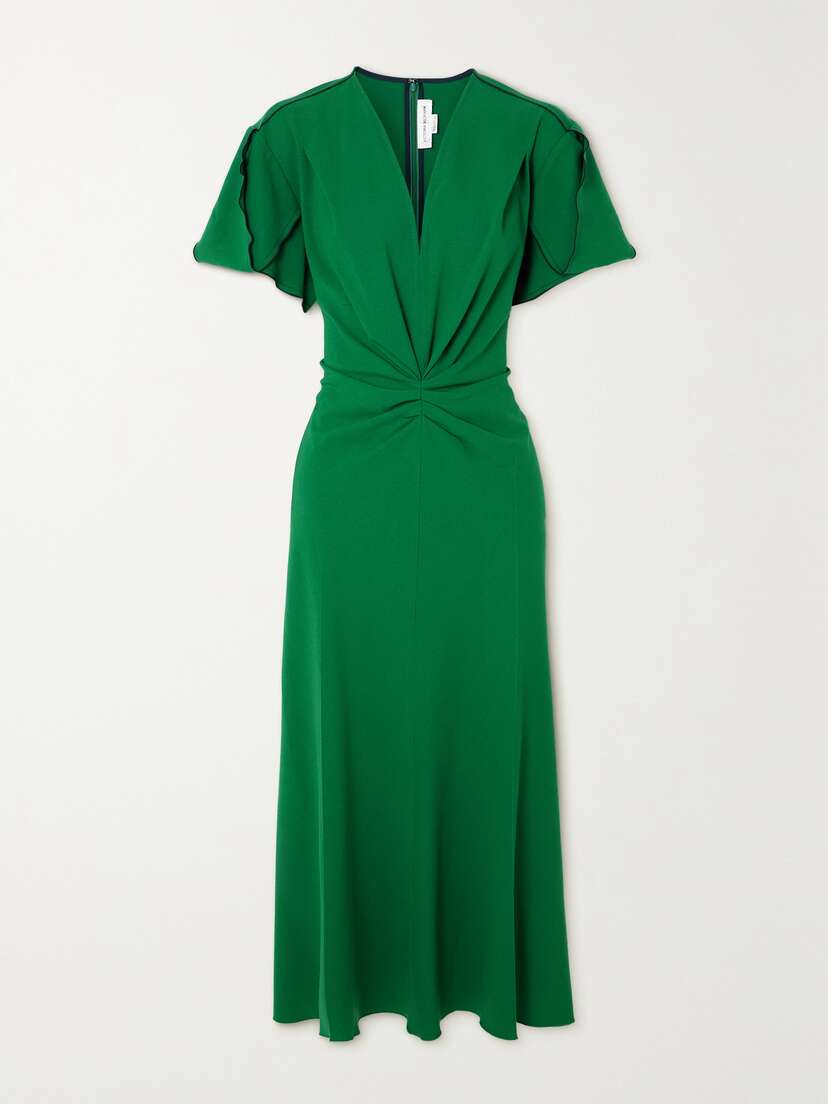 Victoria Beckham Gathered Wool-blend Crepe Midi Dress - UK 16