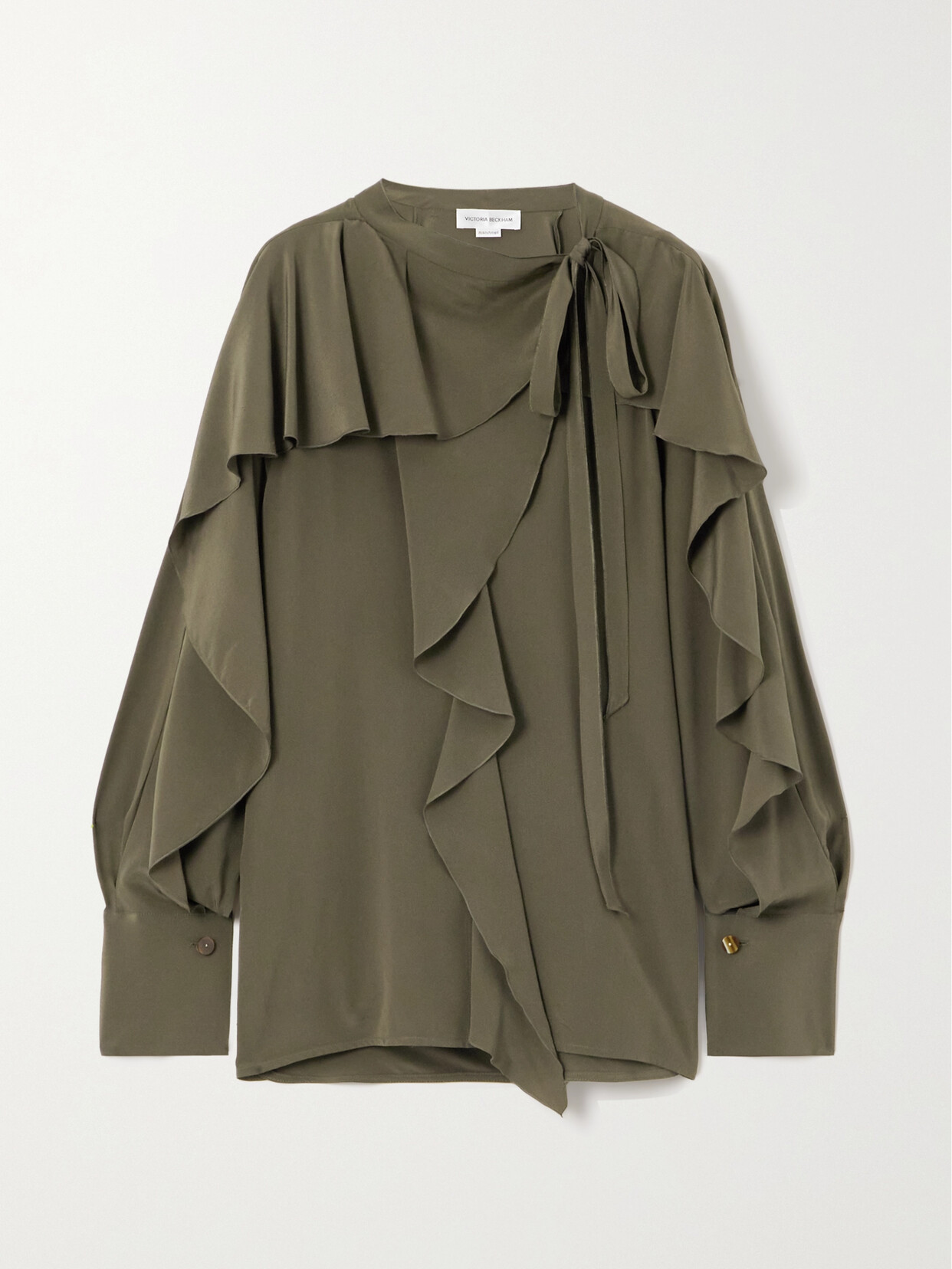 Victoria Beckham - Romantic Tie-detailed Silk Crepe De Chine Blouse - Green