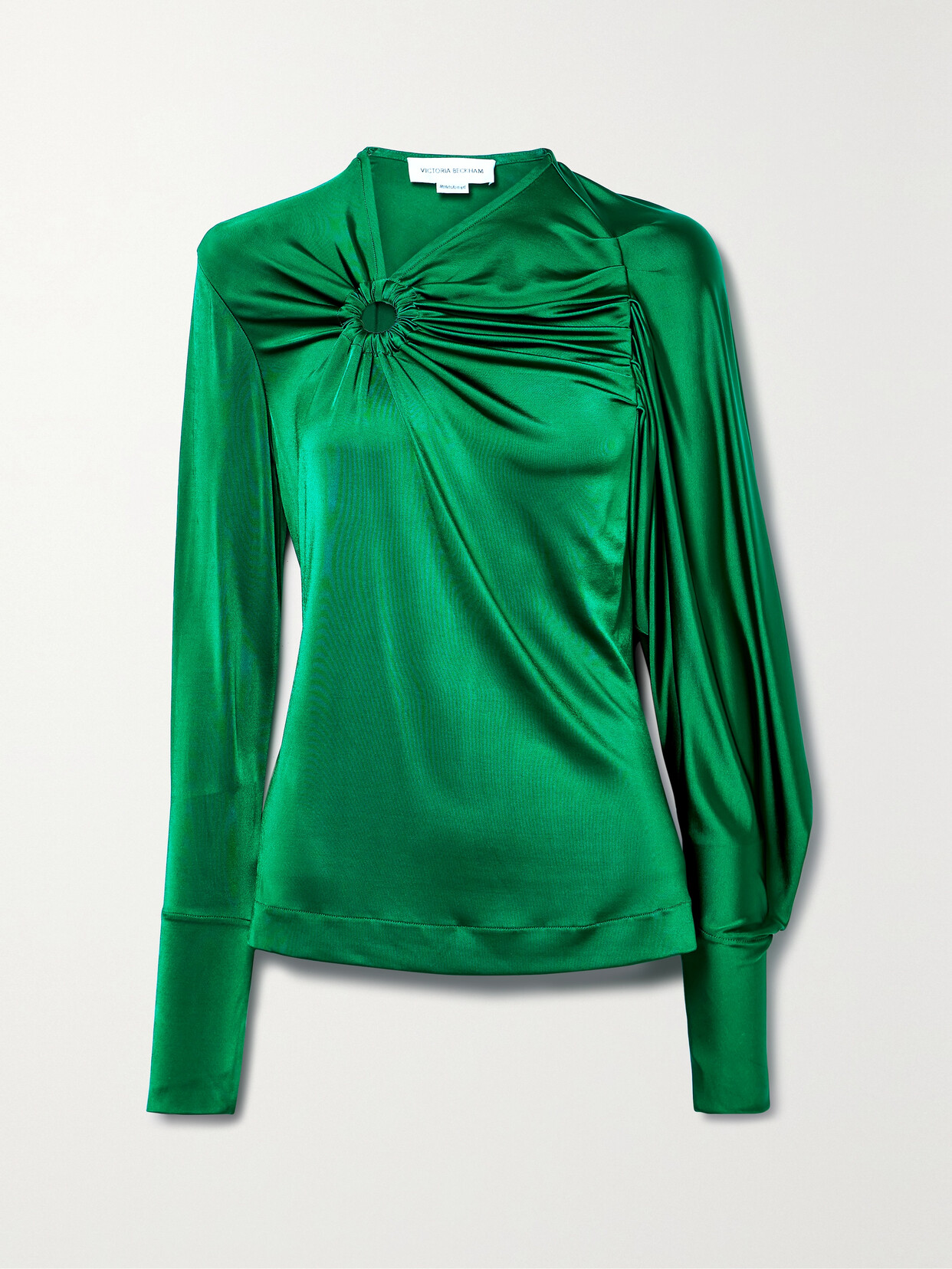 Victoria Beckham Gathered Draped Stretch-satin Jersey Top In Green