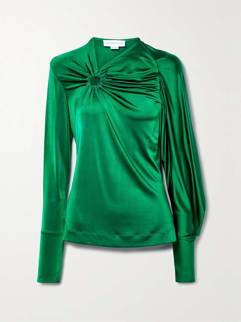 Victoria Beckham Gathered Draped Stretch-satin Jersey Top - UK 14