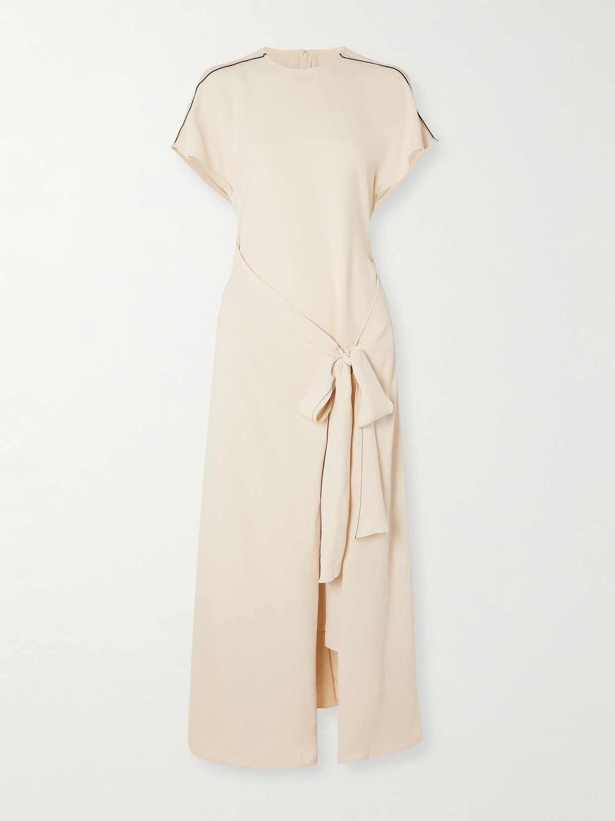 Victoria Beckham Asymmetric Tie-detailed Cady Midi Dress In Cream