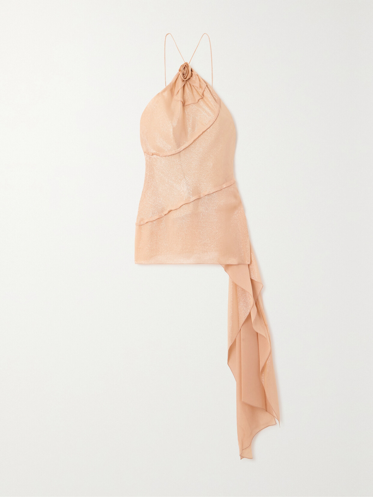 Victoria Beckham - Asymmetric Appliquéd Metallic Chiffon Halterneck Top - Pink