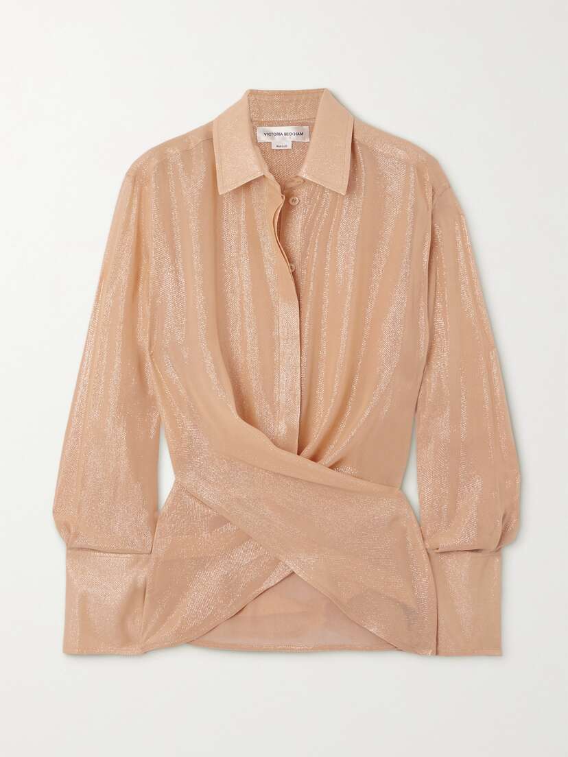 Victoria Beckham Wrap-effect Metallic Chiffon Shirt