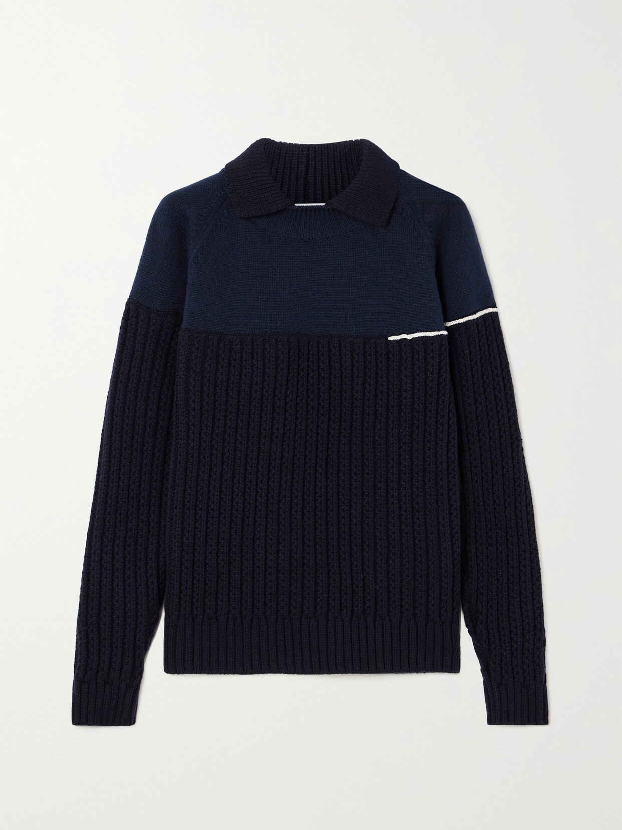 Shop Victoria Beckham Two-tone Ribbed Wool Sweater In Blue