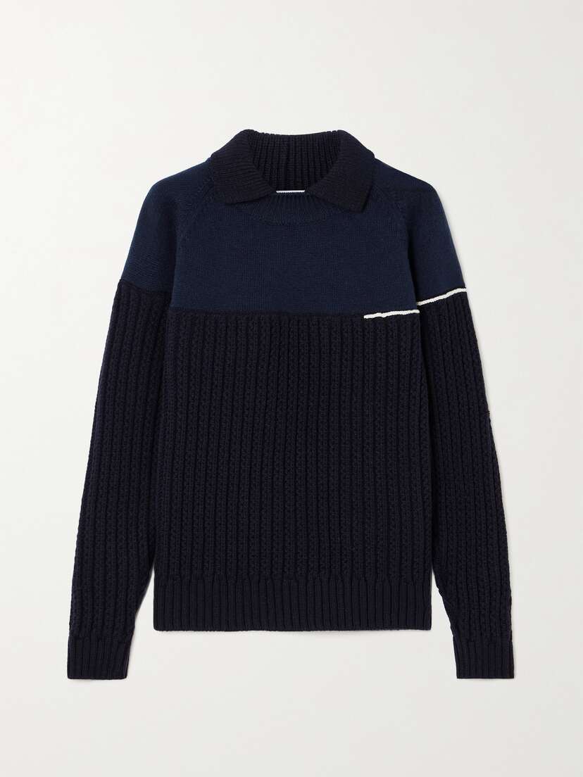 Victoria Beckham Two-tone Ribbed Wool Sweater