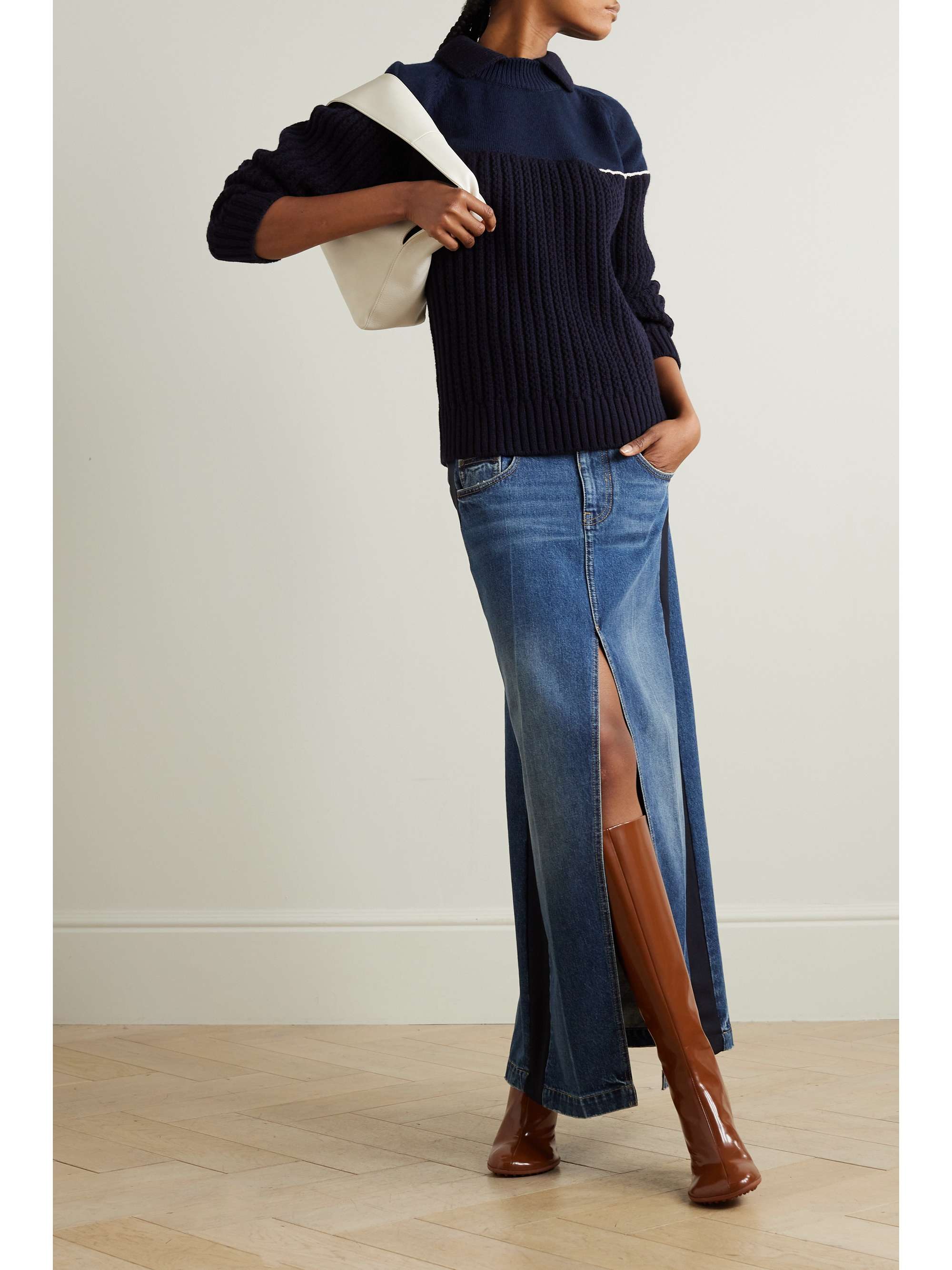 VICTORIA BECKHAM Two-tone ribbed wool sweater | NET-A-PORTER