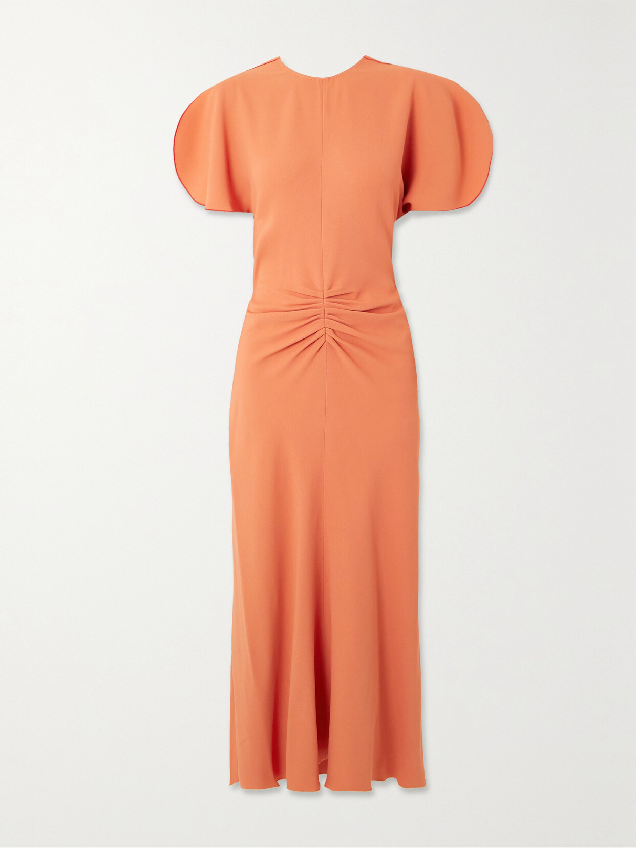 Shop Victoria Beckham Gathered Woven Midi Dress In Orange