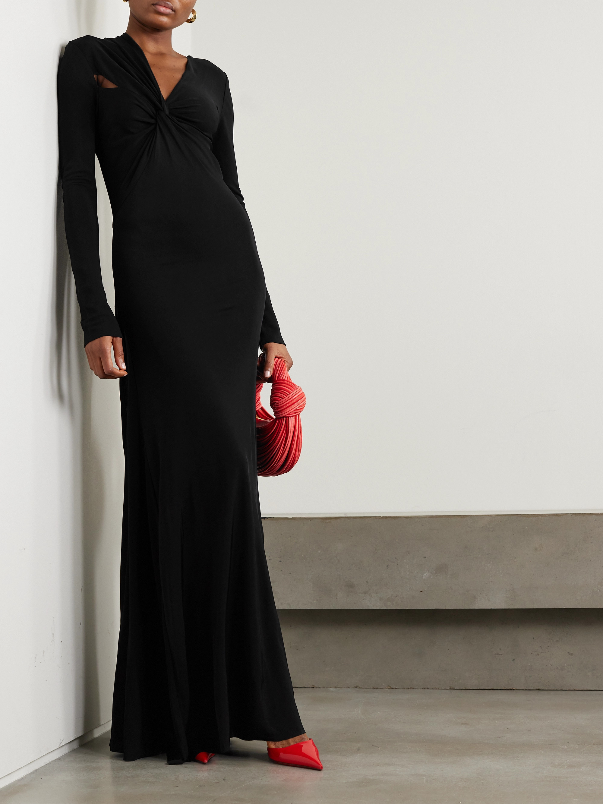 Victoria Beckham Twist-front cutout stretch-jersey gown