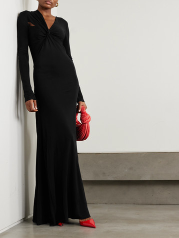 Victoria Beckham Twist-front cutout stretch-jersey gown