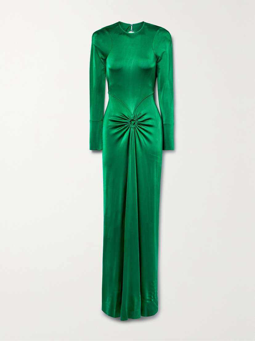 Victoria Beckham Open-back Gathered Stretch-satin Jersey Gown - UK 14