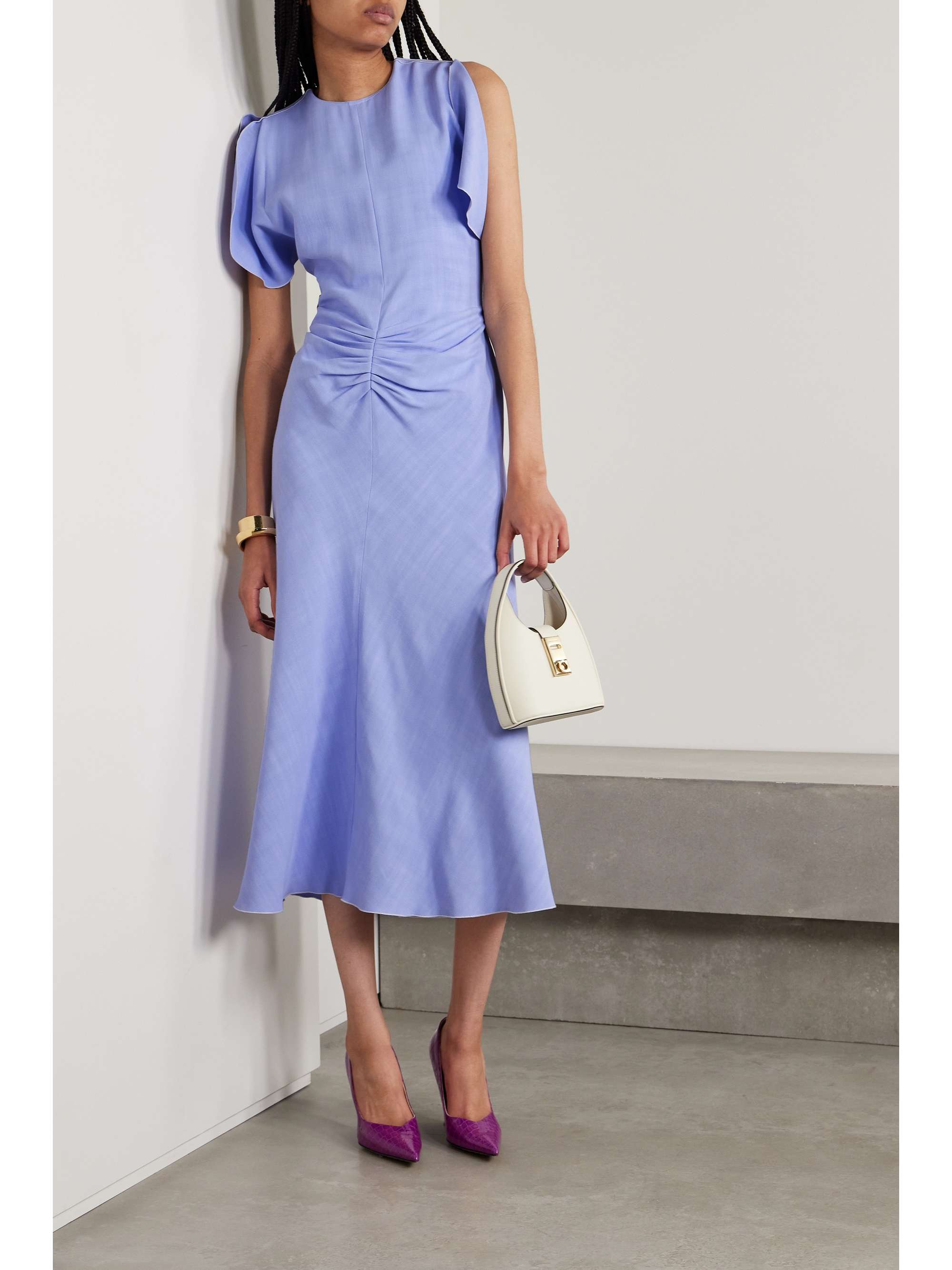 VICTORIA BECKHAM Gathered woven midi dress | NET-A-PORTER