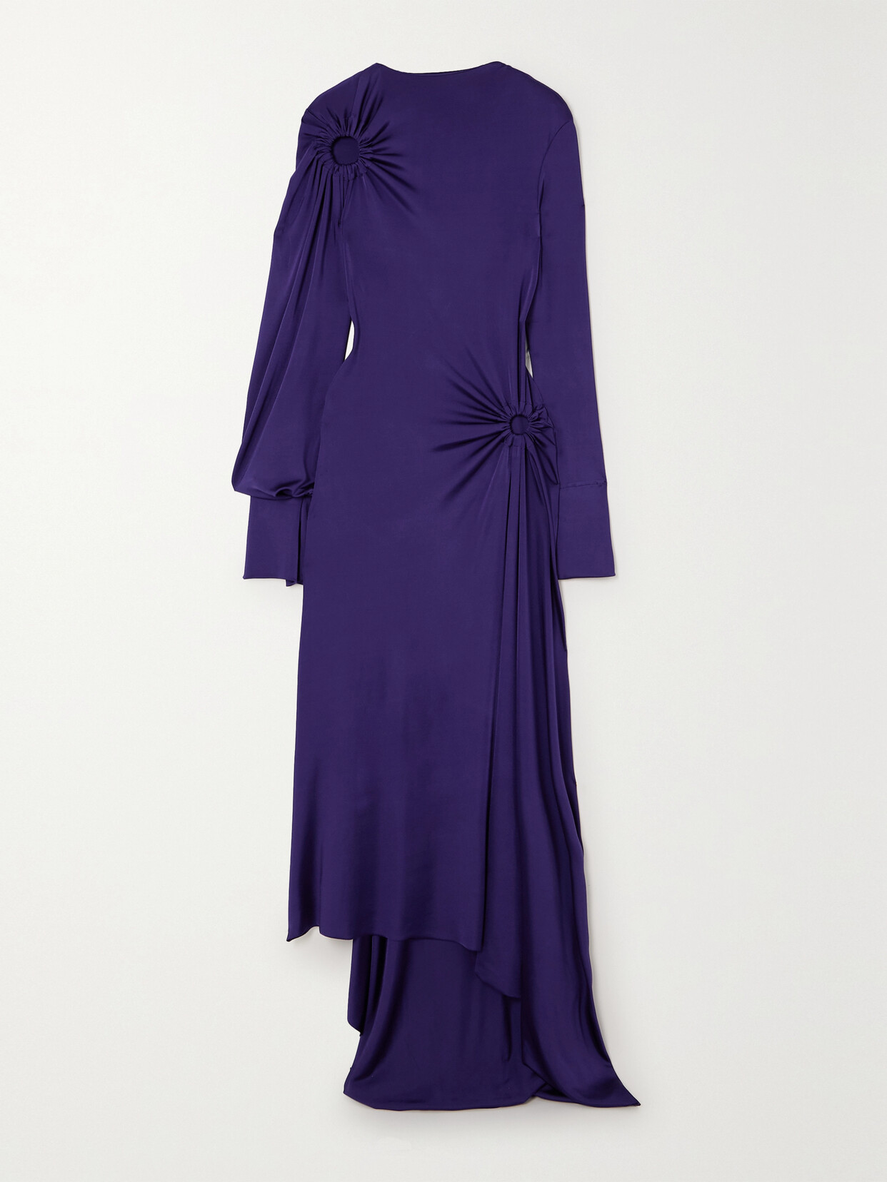 Victoria Beckham Asymmetric Cutout Gathered Glossed-jersey Dress In Purple