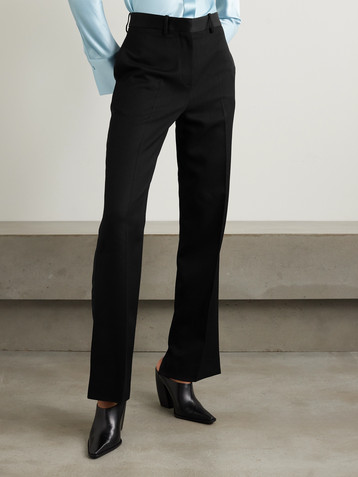 Victoria Beckham Satin-trimmed grain de poudre straight-leg pants
