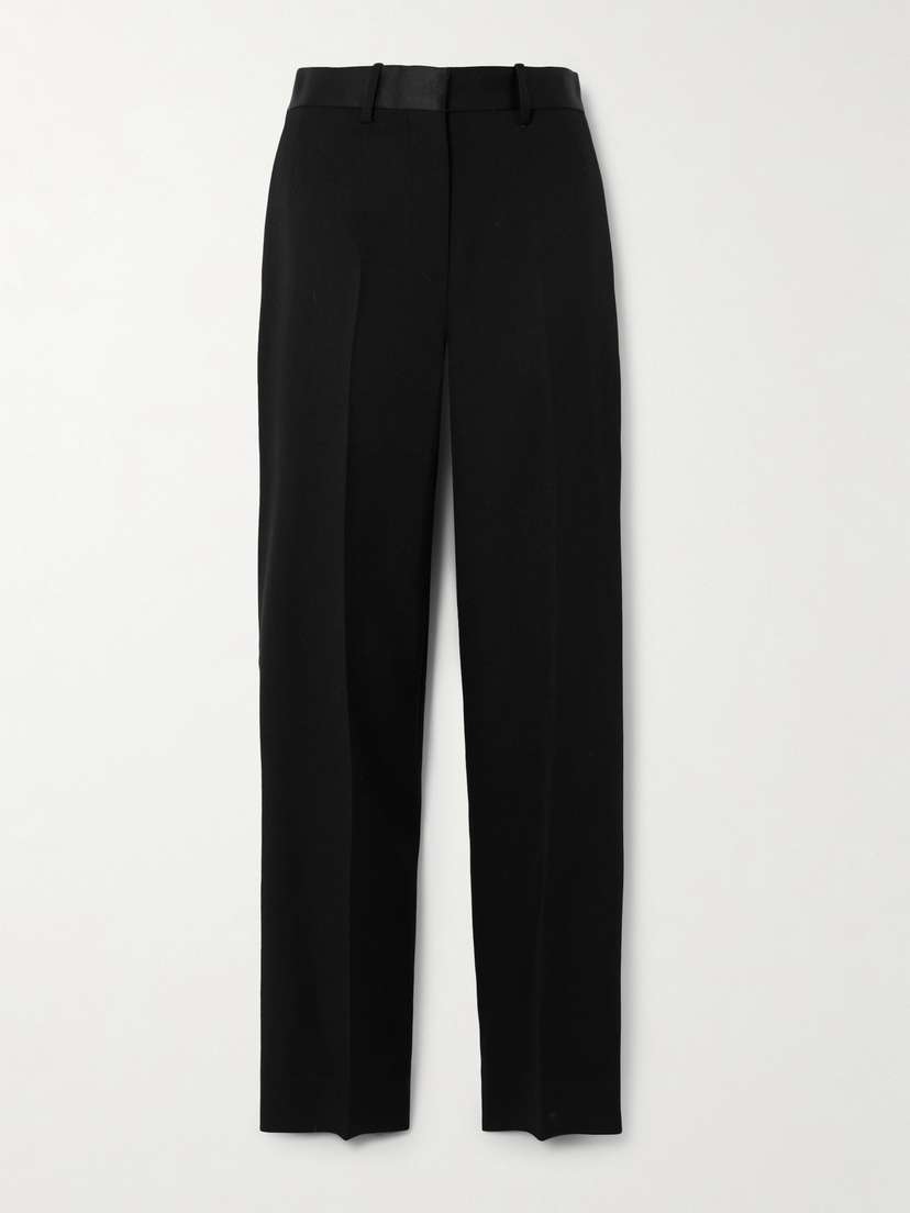 Victoria Beckham Satin-trimmed Grain De Poudre Straight-leg Pants