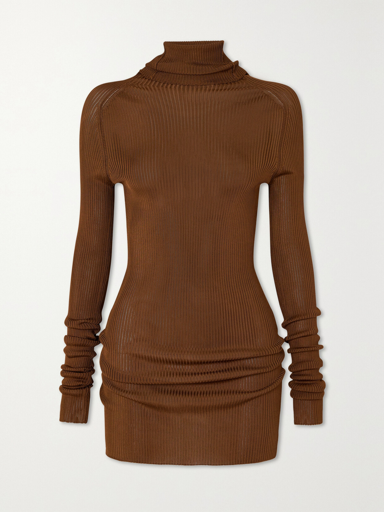 Victoria Beckham Ribbed-knit Turtleneck Top In Brown