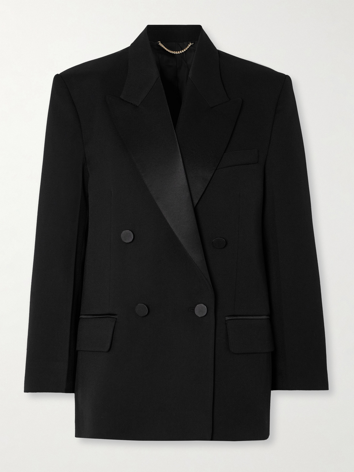 Victoria Beckham Double-breasted Satin-trimmed Twill Blazer In Black