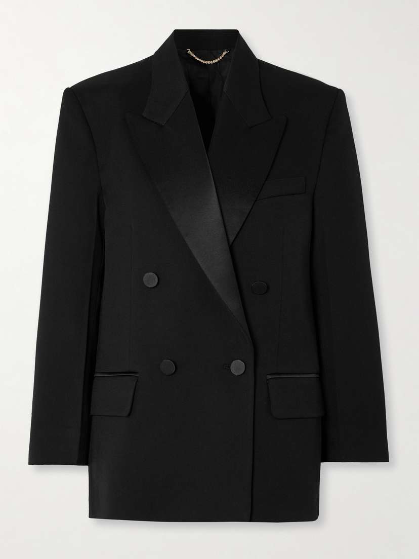 Victoria Beckham Double-breasted Satin-trimmed Twill Blazer - UK 14