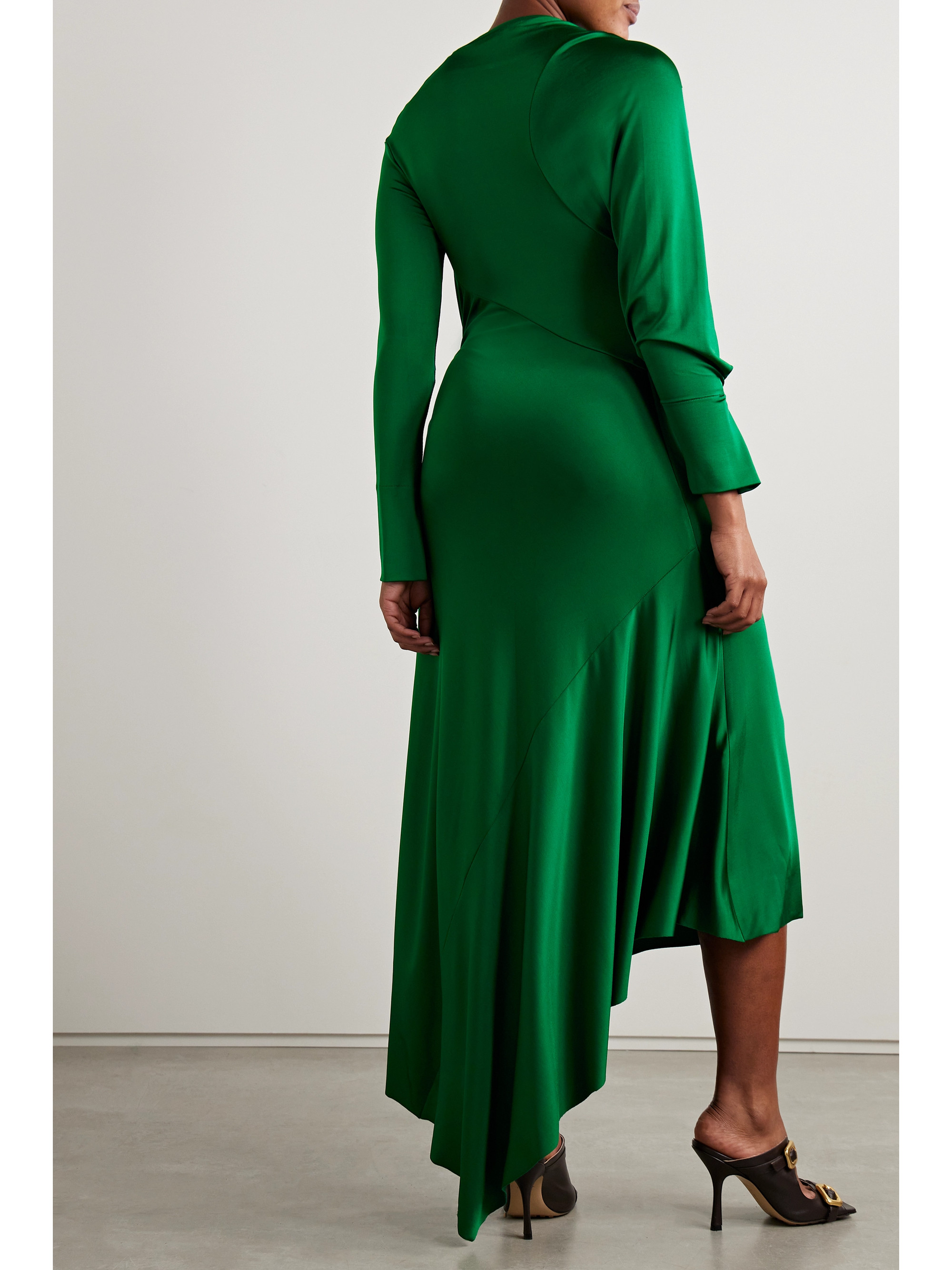 Victoria Beckham Asymmetric cutout gathered glossed-jersey dress thumbnail