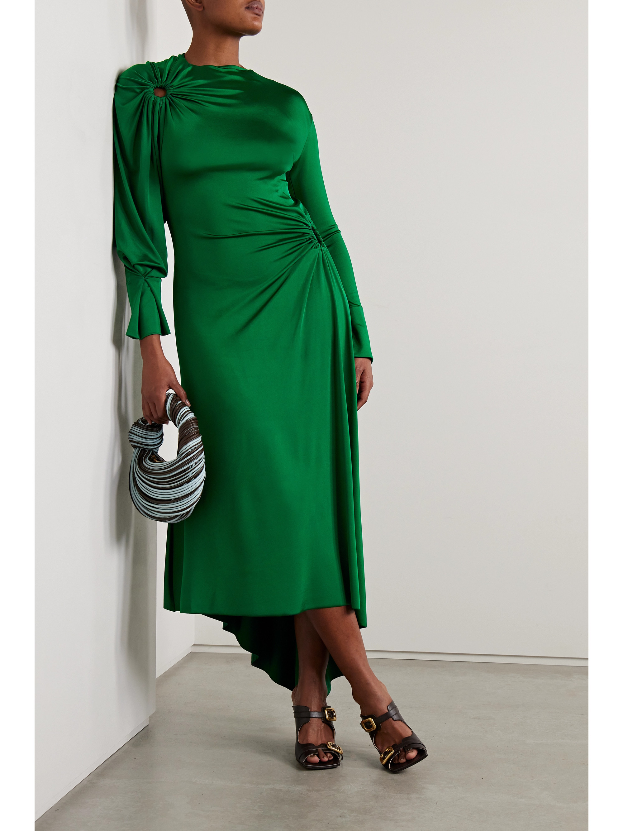 Victoria Beckham Asymmetric cutout gathered glossed-jersey dress