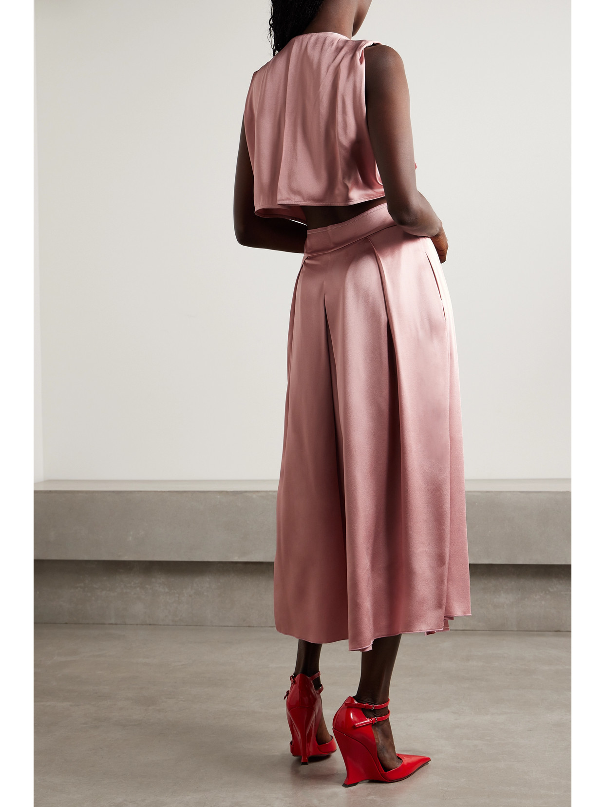 Shop Victoria Beckham Cutout Hammered-satin Midi Wrap Dress In Pink