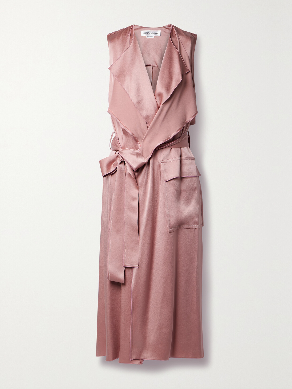 Victoria Beckham Sleeveless Satin Midi Wrap Trench Dress In Pink