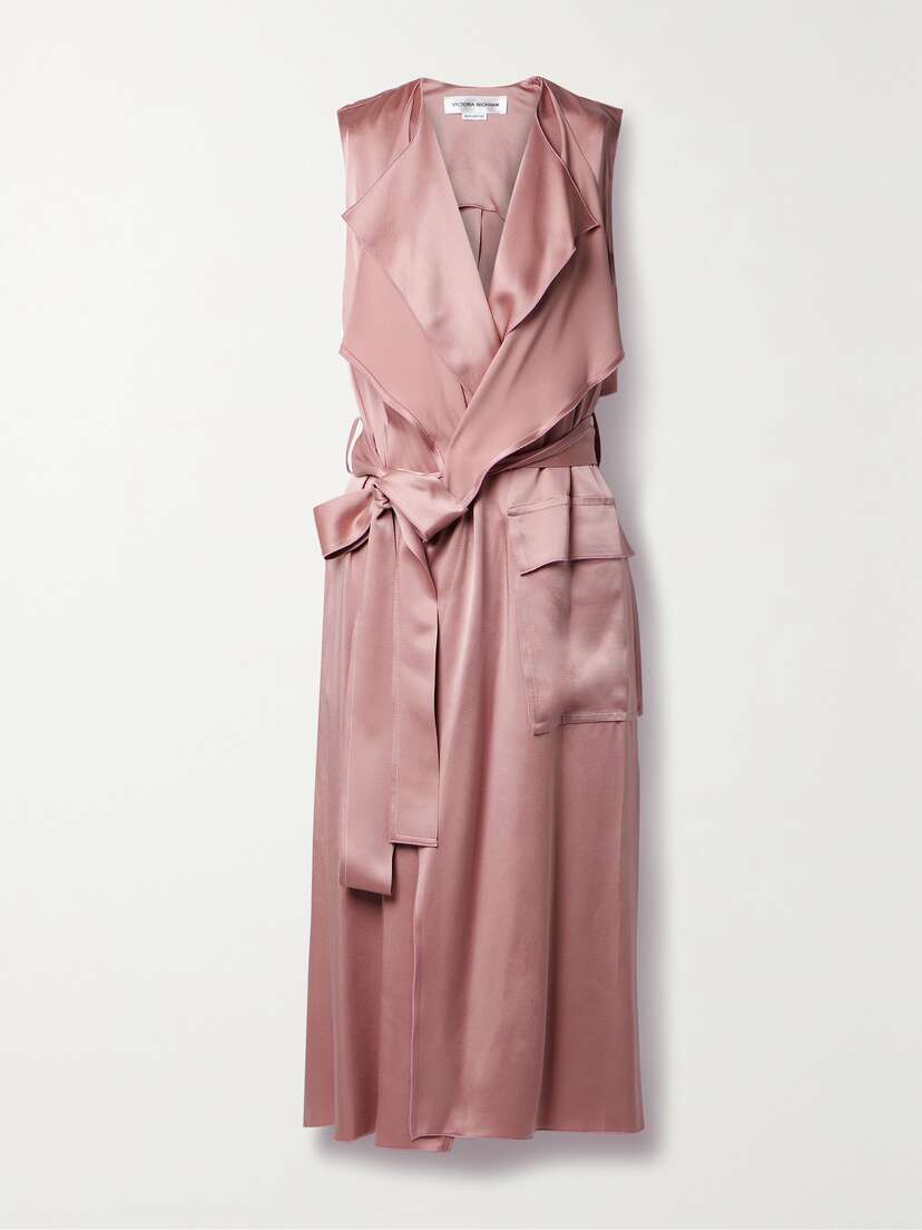 Victoria Beckham Cutout Hammered-satin Midi Wrap Dress