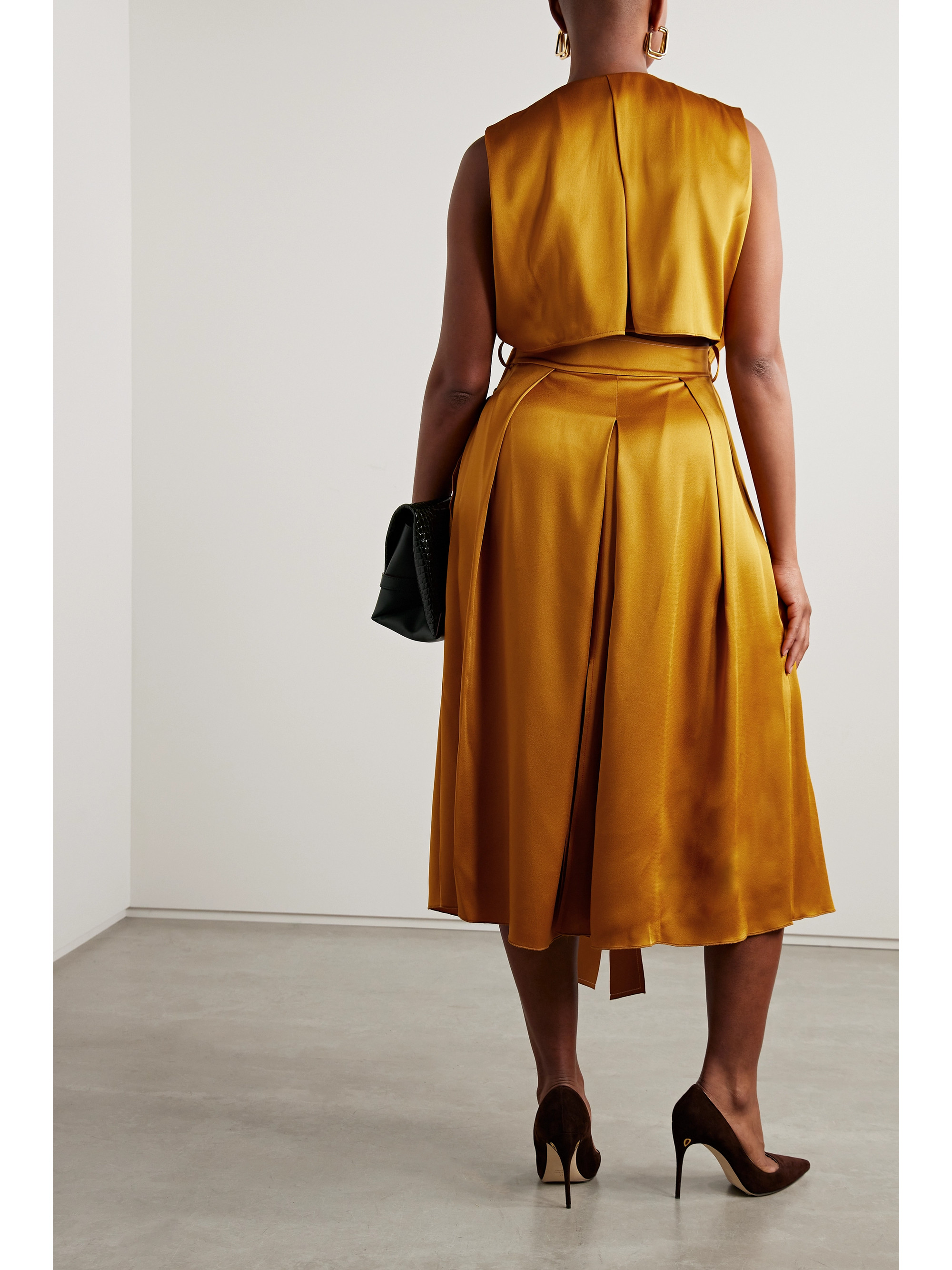 Victoria Beckham Cutout hammered-satin midi wrap dress