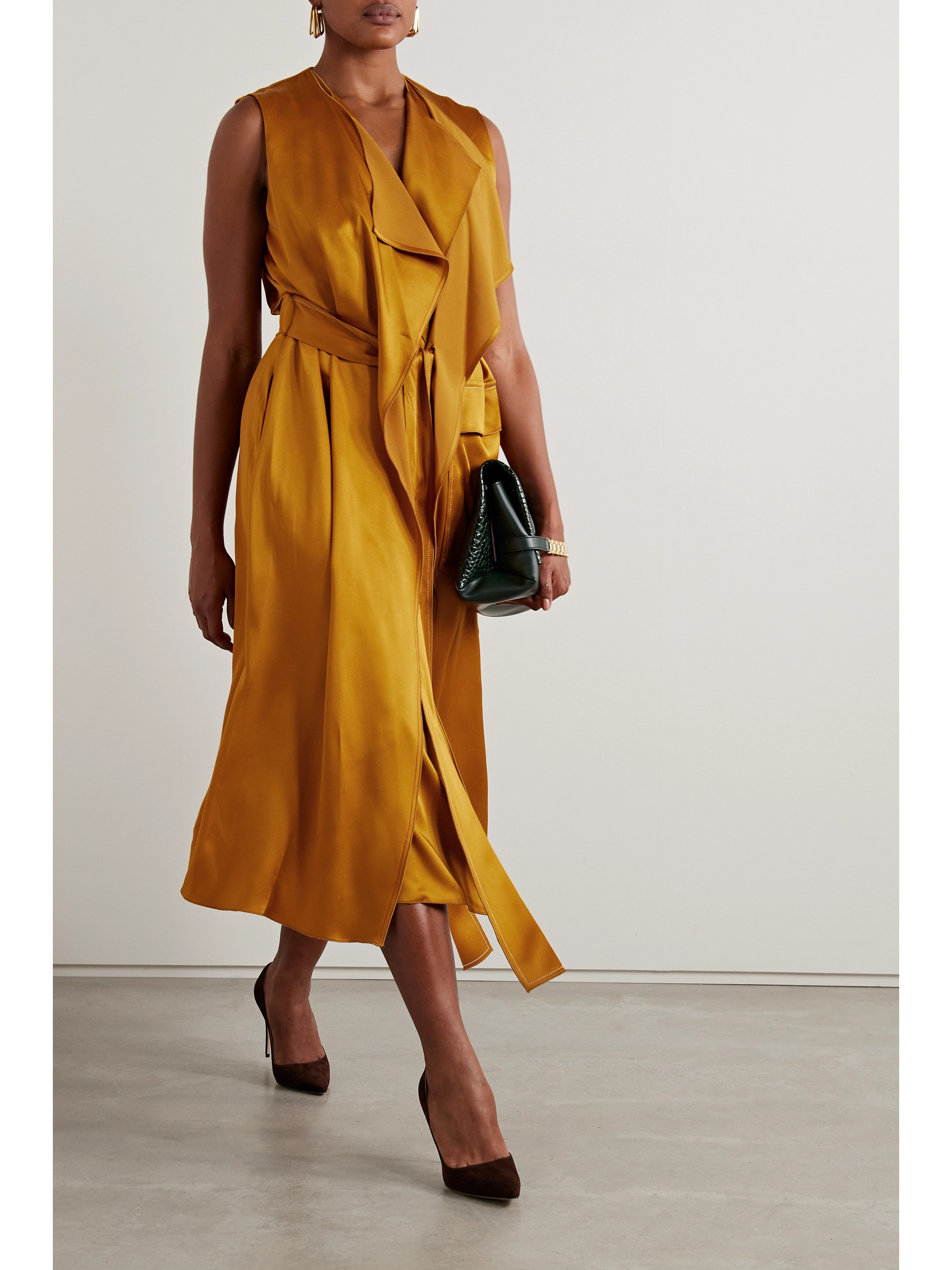 Victoria Beckham Cutout hammered-satin midi wrap dress