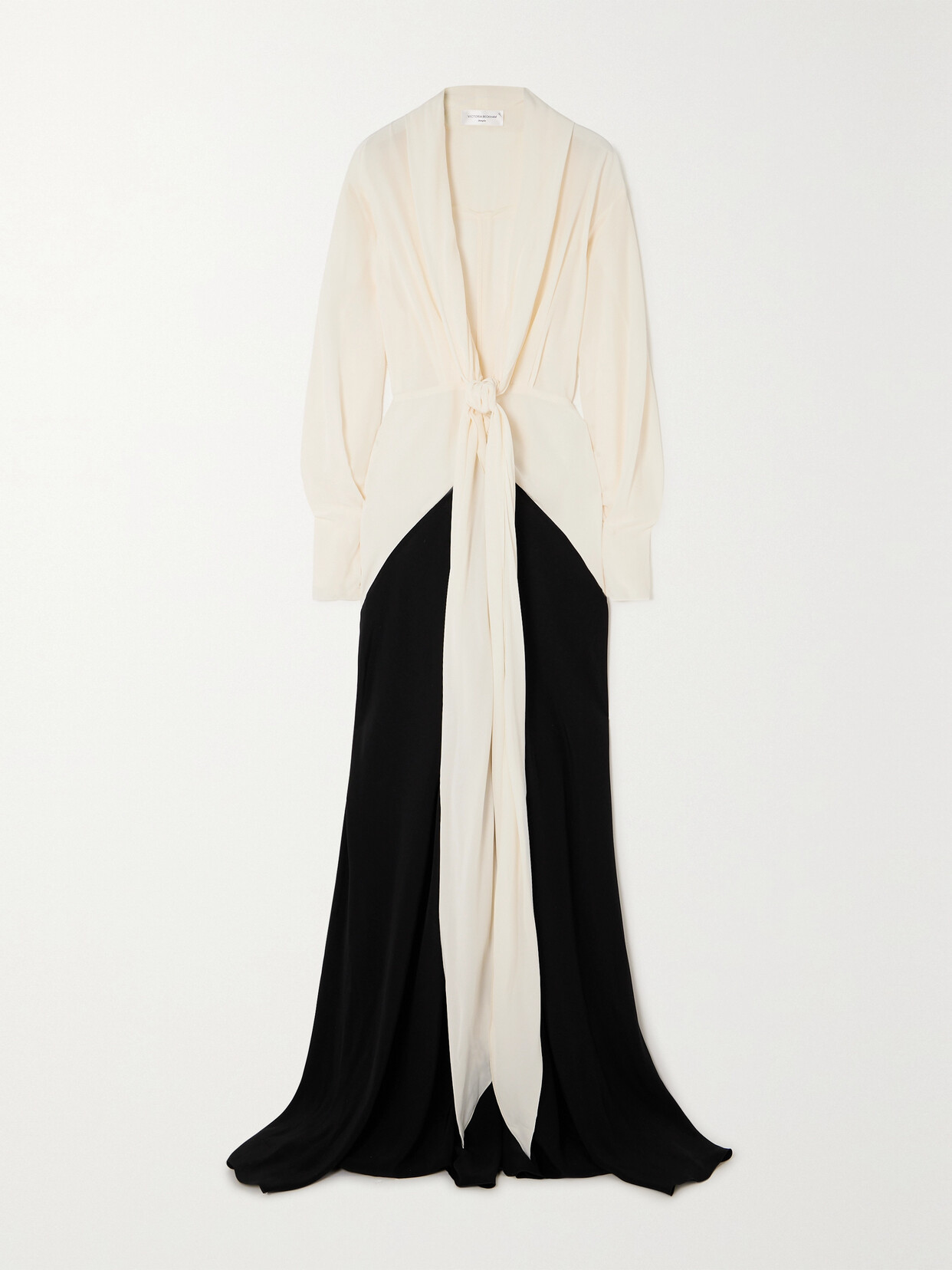 Shop Victoria Beckham Two-tone Draped Silk Gown In White