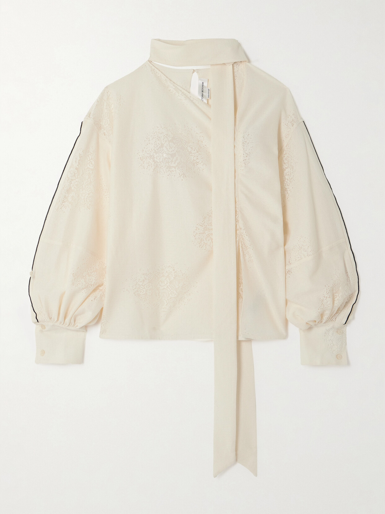 Victoria Beckham - Tie-detailed Lace-trimmed Cotton-blend Blouse - Cream
