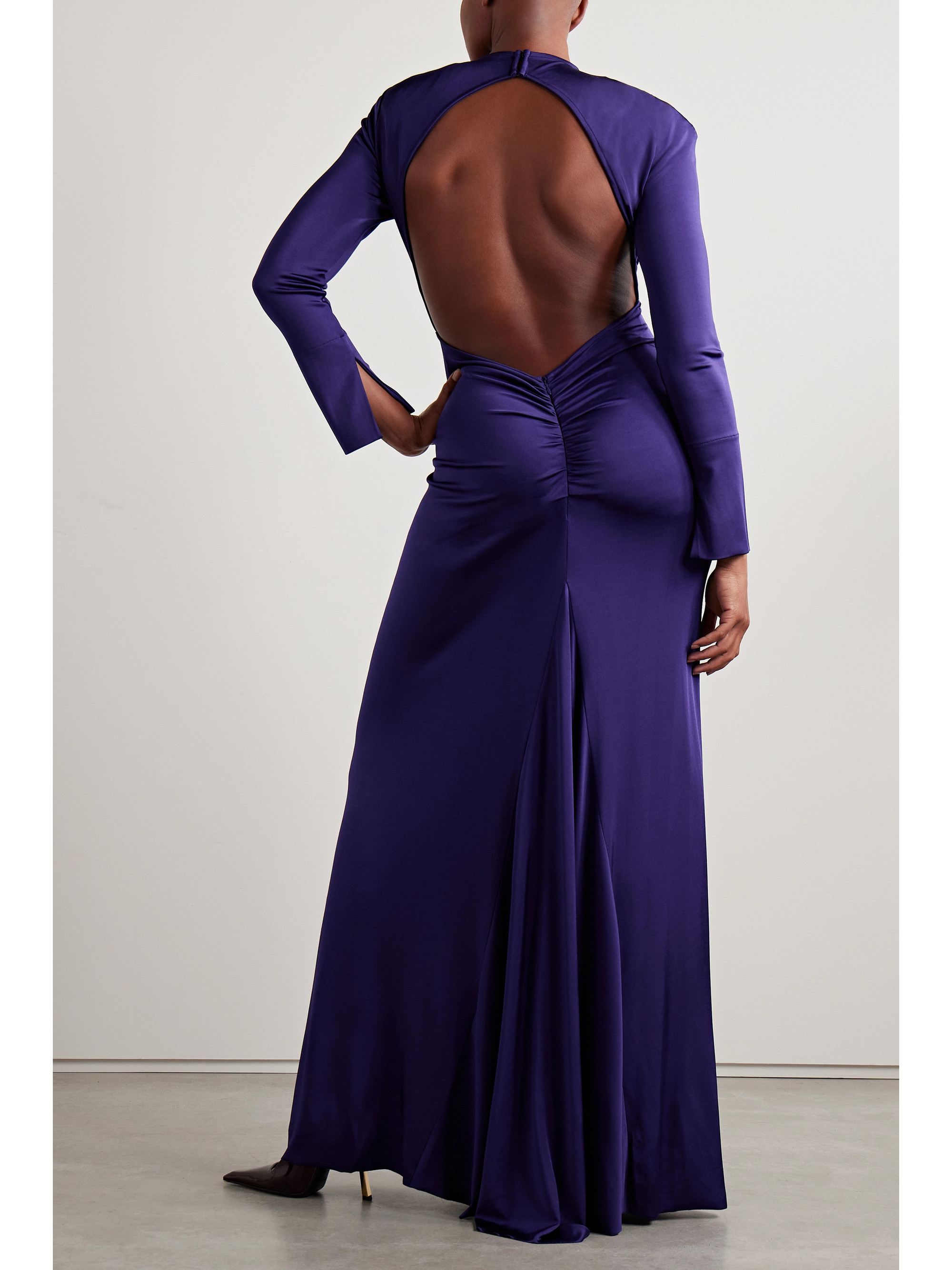 Victoria Beckham Open-back gathered stretch-satin jersey gown thumbnail