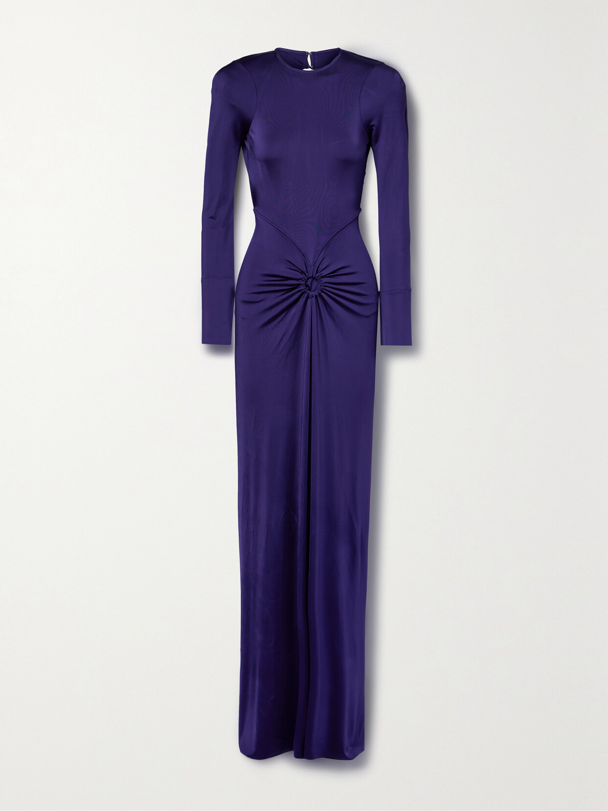 Victoria Beckham Open-back Gathered Stretch-satin Jersey Gown In Purple