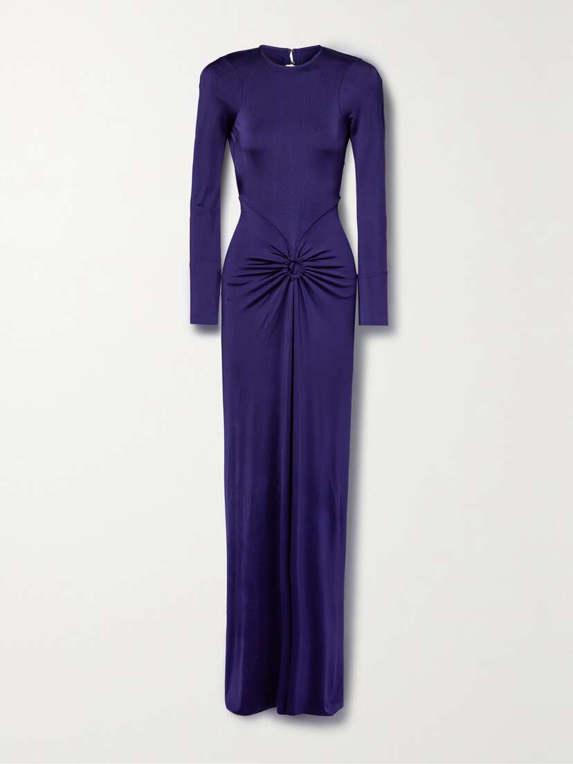 Victoria Beckham Open-back Gathered Stretch-satin Jersey Gown