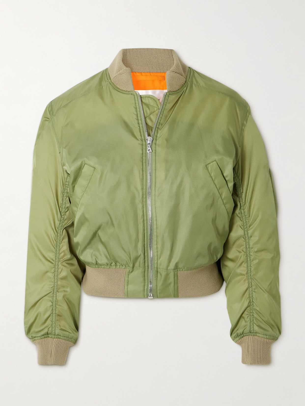 Shop Victoria Beckham Cropped Padded Shell Bomber Jacket In Green