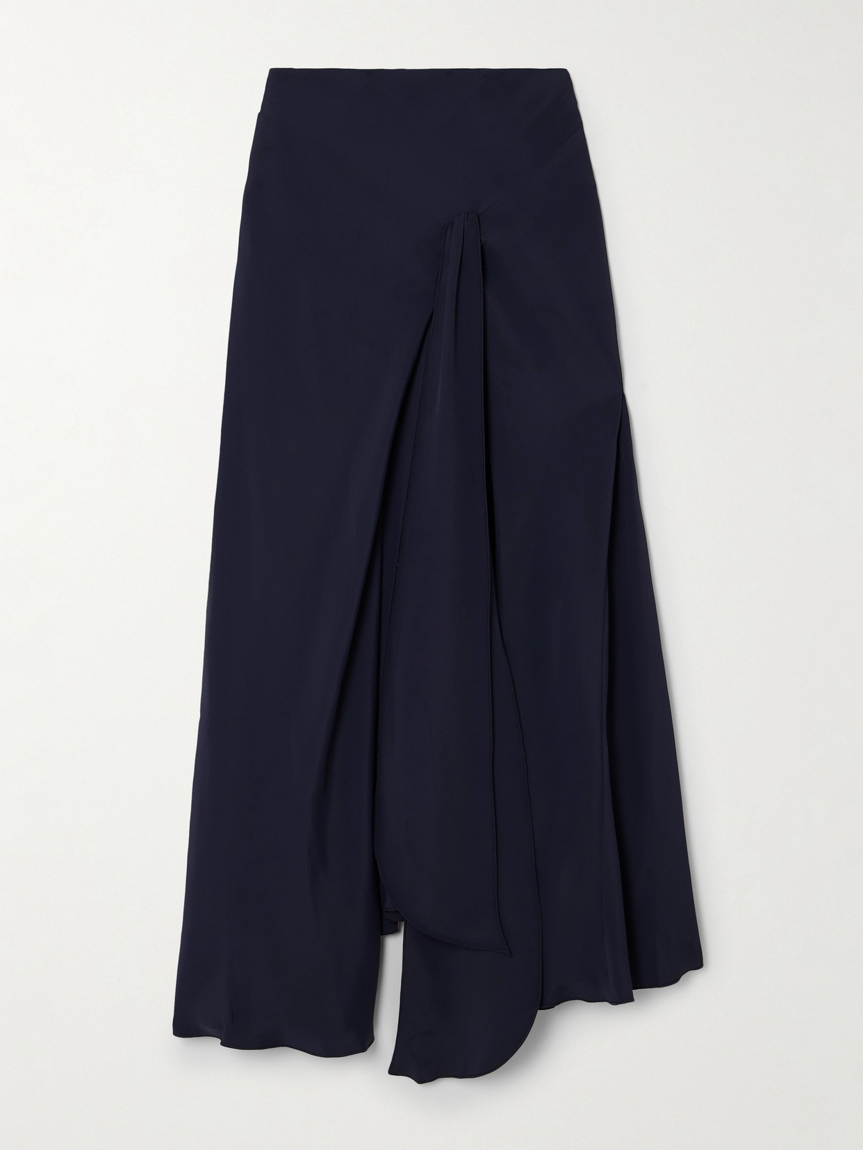 Shop Victoria Beckham Asymmetric Gathered Crepe Midi Skirt In Blue