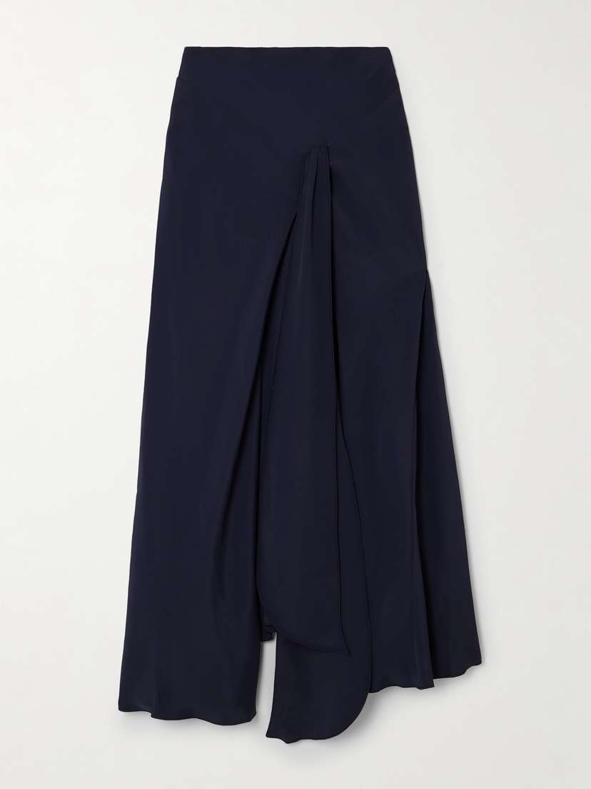 Victoria Beckham Asymmetric Gathered Crepe Midi Skirt