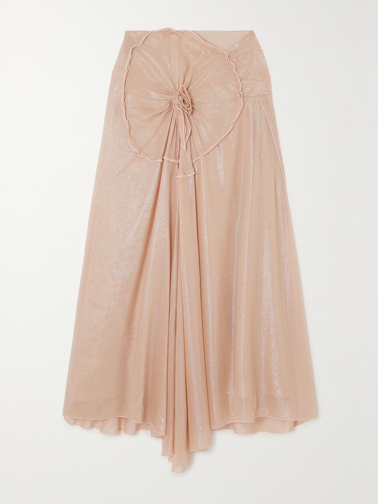 Victoria Beckham Draped Appliquéd Metallic Tulle Midi Skirt In Pink