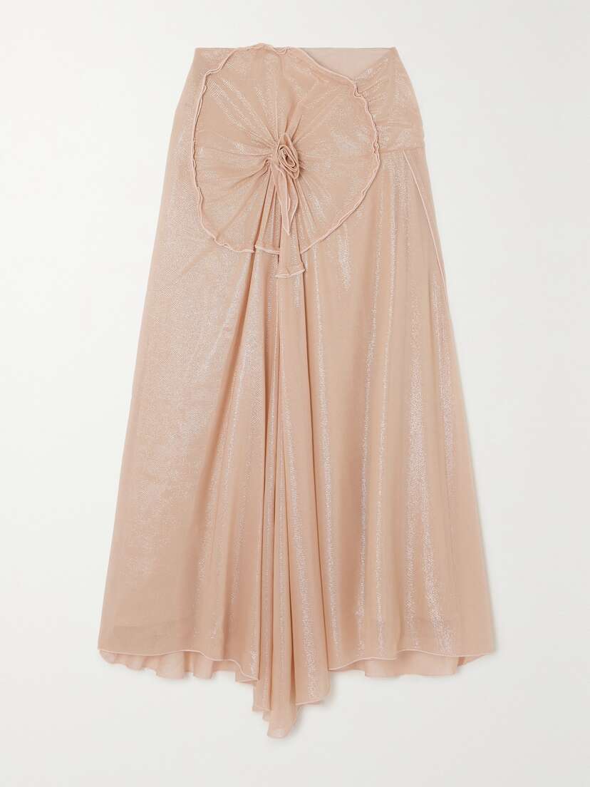 Victoria Beckham Draped Appliquéd Metallic Tulle Midi Skirt