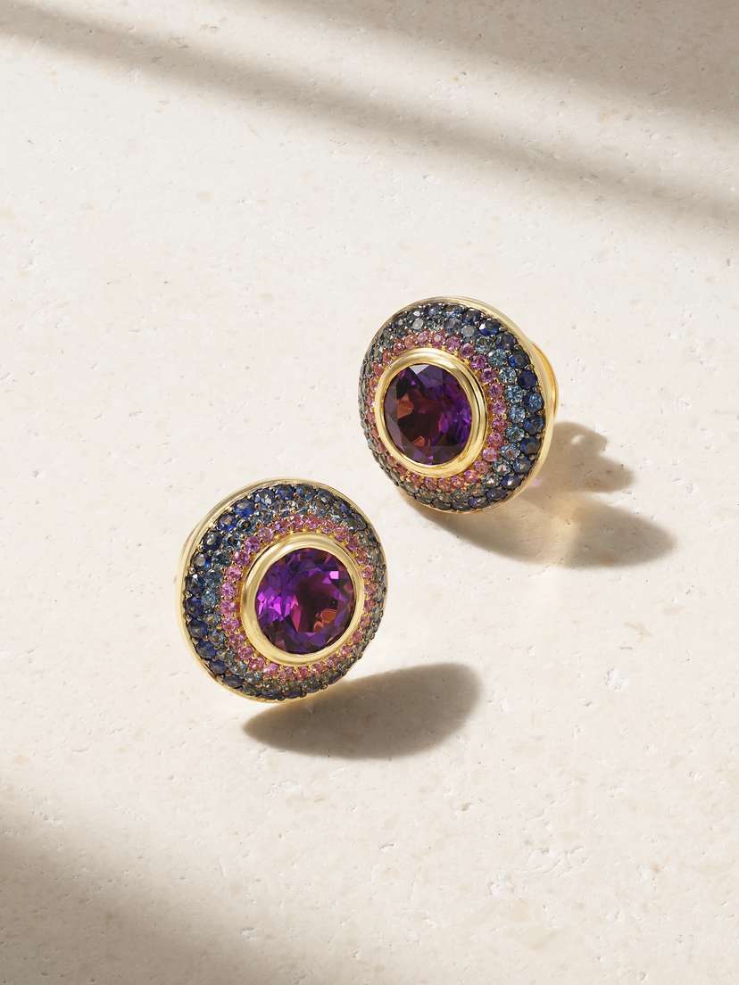 Emily P. Wheeler + Net Sustain Ombre Button 18-karat Recycled Gold, Amethyst And Sapphire Earrings
