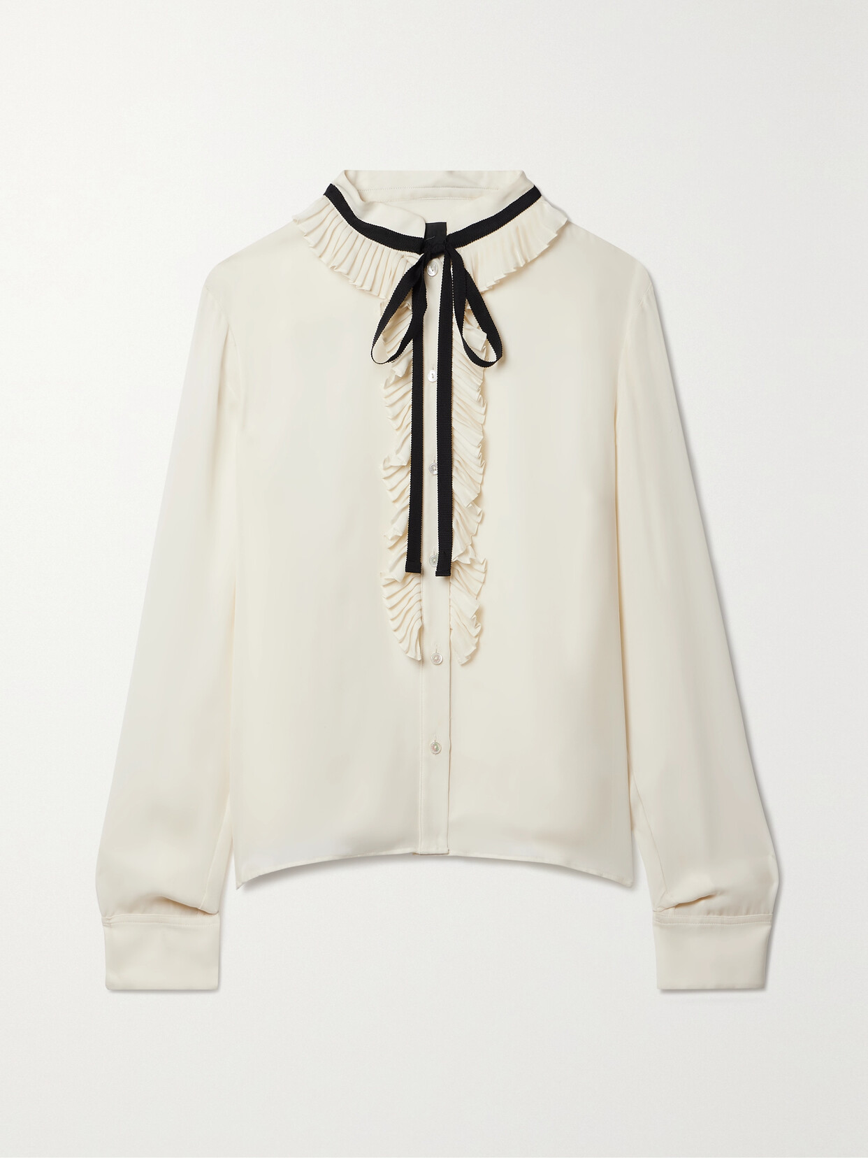 Shop Nili Lotan Bertille Tie-detailed Pleated Silk Crepe De Chine Blouse In Ivory