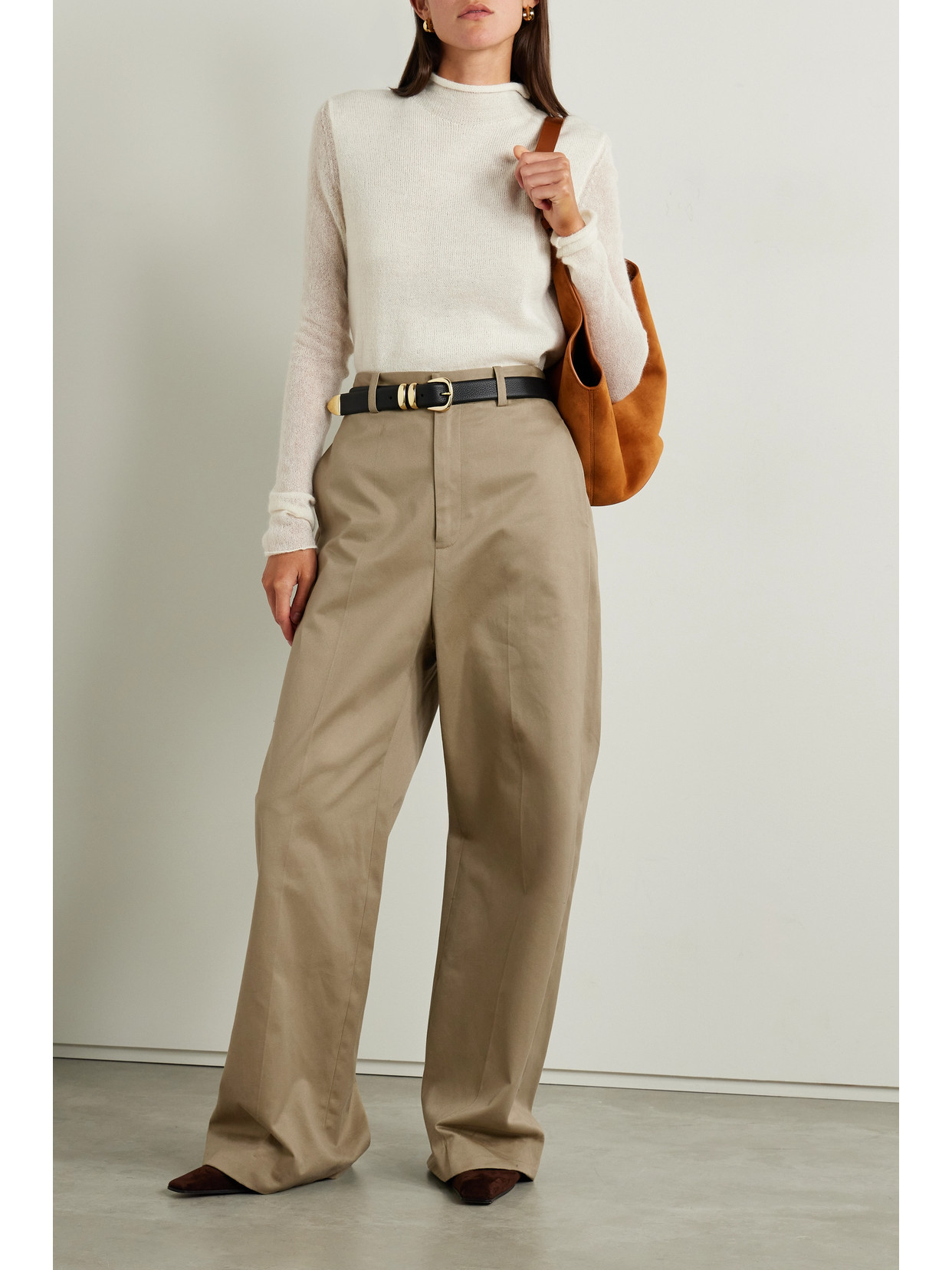 Nili Lotan Johan Cotton-twill Wide-leg Pants In Neutrals