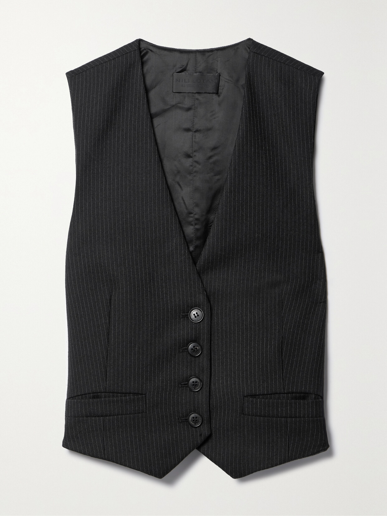 Shop Nili Lotan Ismael Pinstriped Wool-twill Vest In Black