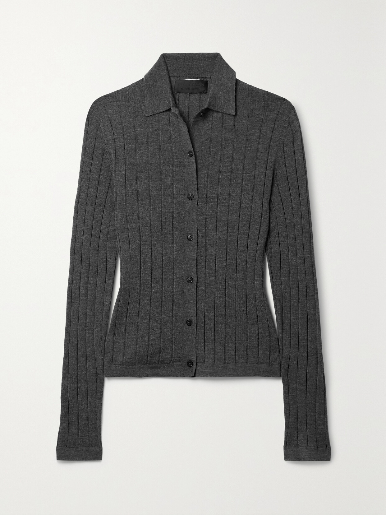 Shop Nili Lotan Alivia Ribbed Merino Wool And Silk-blend Cardigan In Gray