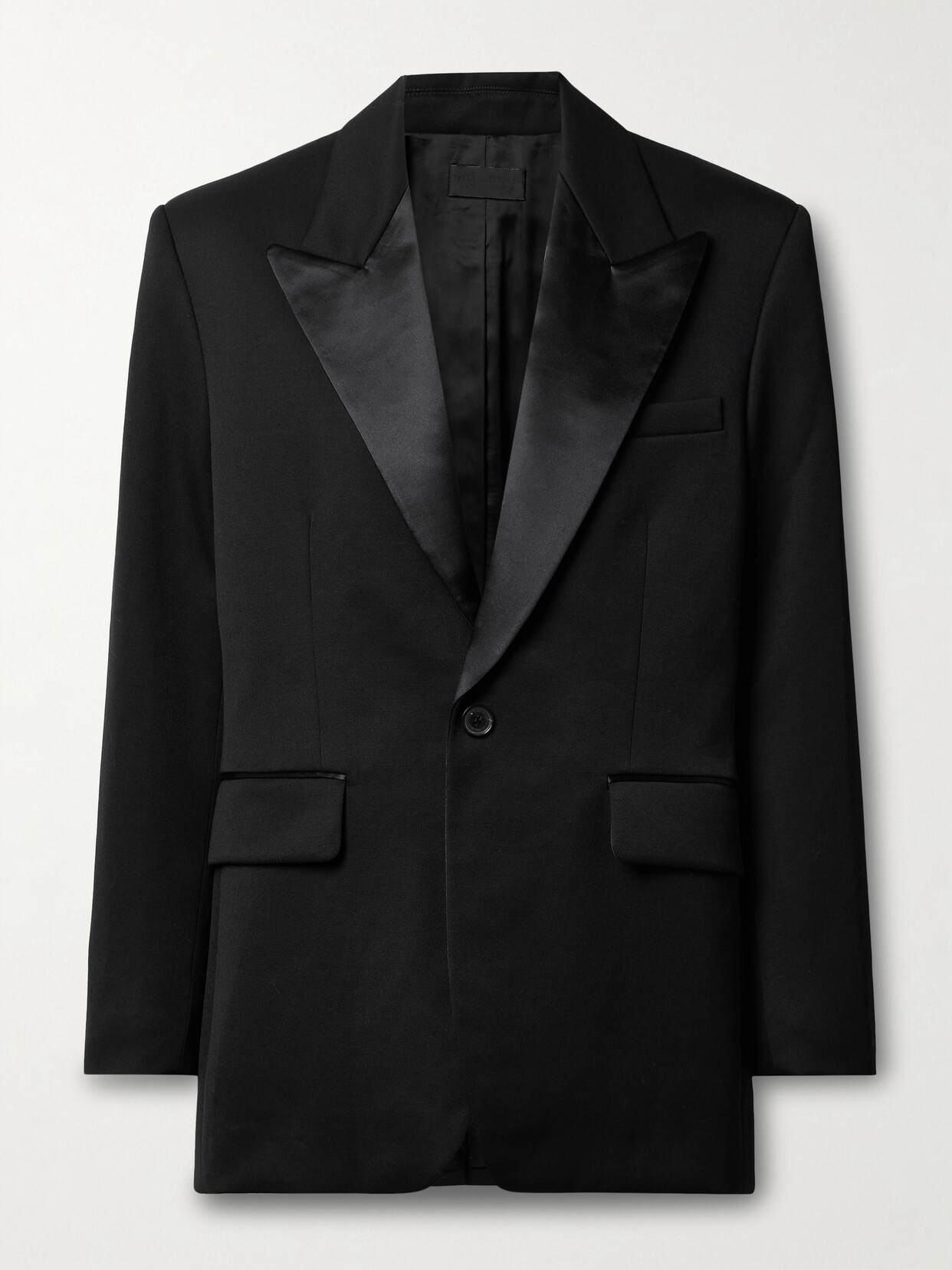 Shop Nili Lotan Leandre Satin-trimmed Wool-twill Blazer In Black