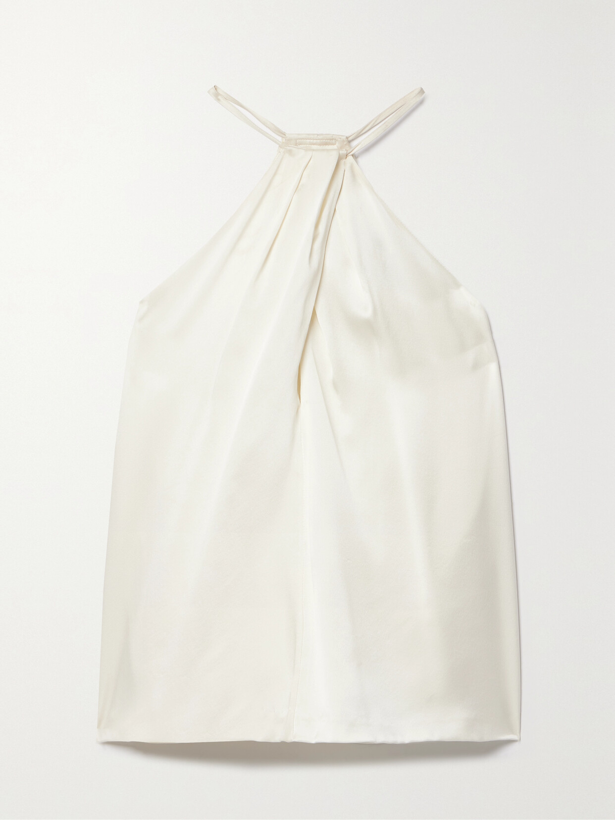 Shop Nili Lotan Edwige Gathered Silk-satin Halterneck Top In Ivory