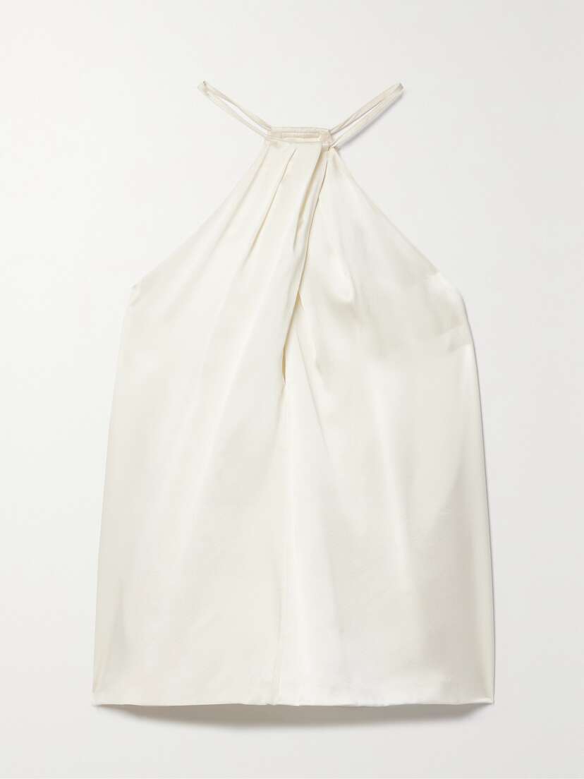 Nili Lotan Edwige Gathered Silk-satin Halterneck Top - x large
